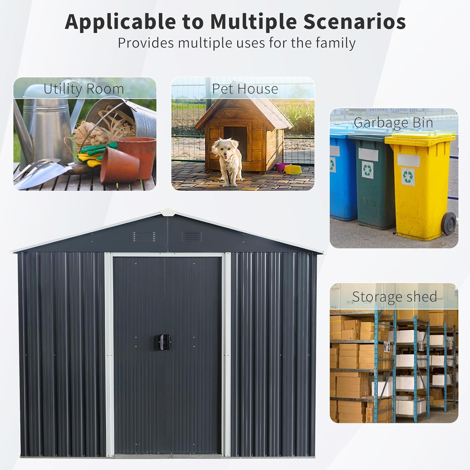 Ball & Cast 8x10 Outdoor Metal Storage Shed with Floor Base and Vents,Galvanized Tool Cabinet w/Sliding Doors & Padlock,Waterproof House Shelter for Backyard Lawn Patio,Garden,Black