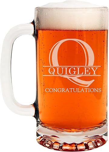 Miniatura 156 de Taza de cerveza de vidrio con monograma grabado de 16 onzas (letra T), regalos de cerveza personalizados de la A-Z para hombres, Día del Padre