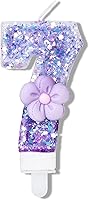 Vista 11 de Velas número 0, velas de cumpleaños con número de flor morada para pastel, velas de números morados que crean un ambiente romántico y cálido
