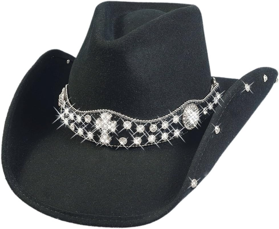 Bullhide Montecarlo Moment 4 Life Premium Woll Western Hat w Crystal Details Large Black