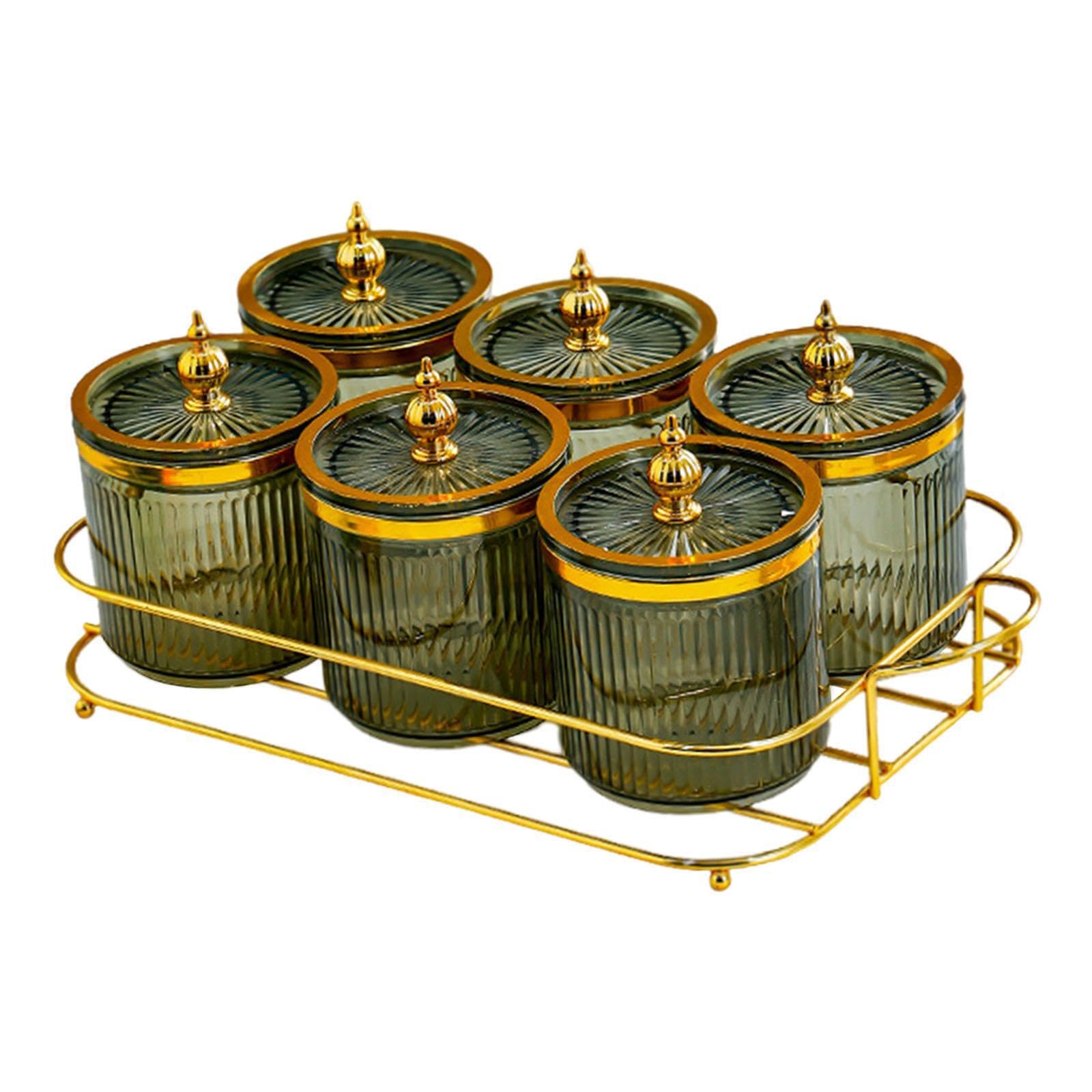 Plateau à condiments à 6 compartiments pour collations, noix, fruits secs et frais, plateau de service polyvalent et bol vert, 35,5 x 18,5 x 12 cm, parfait pour les desserts et les fêtes