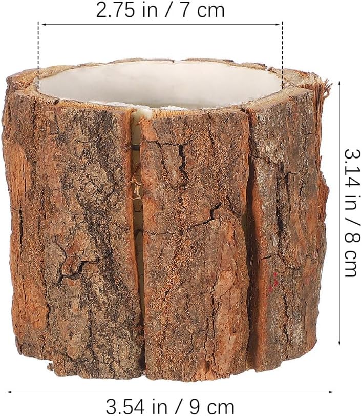 Housoutil Wooden Vase for Centerpieces, 3 Pack Wood Flower Vase Rustic Tree Stump Planter Pots, Wooden Bark Flower Bucket for Wedding, Farmhouse Christmas Table Decor, Round Bark Stump Pots （9cm*8cm）