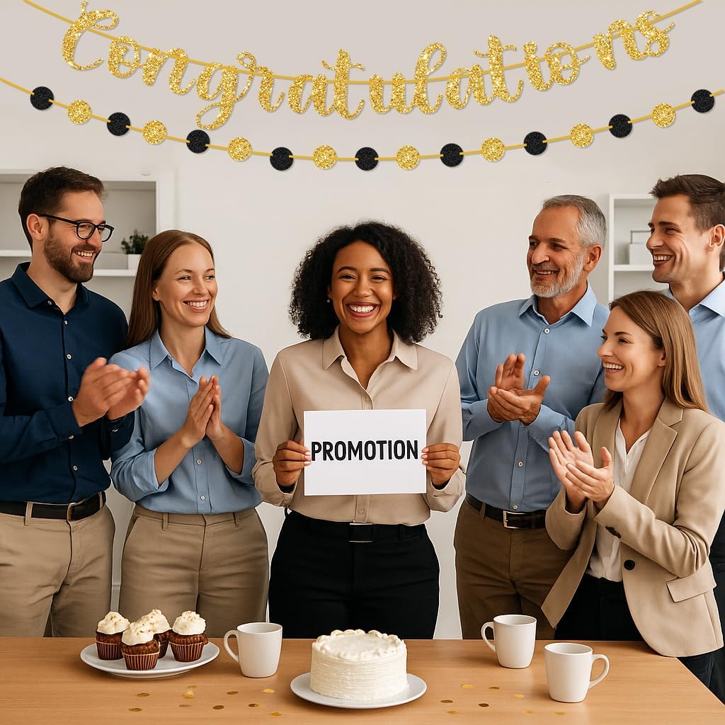 Gold Congratulations Banner – Pre-Strung Glitter Graduation Decorations for Party, Promotion, Wedding, Retirement, or Work Celebration – Reusable Congrats Sign for Backdrop or Fireplace - Image 3