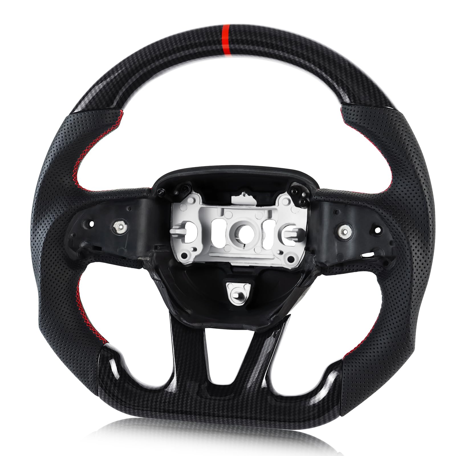 Hydro-Dip Carbon Fiber Steering Wheel For Dodge D-shaped Nappa Perforated Leather Flat-bottom Steering Wheel For Dodge/Jeep Grand Cherokee/SXT/GT/RT/SRT/HELLCAT