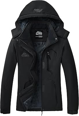 ELLSWOS Womens Winter Coats Waterproof Ski Jacket Warm Snow Jackets Windproof Windbreaker Hooded Raincoat