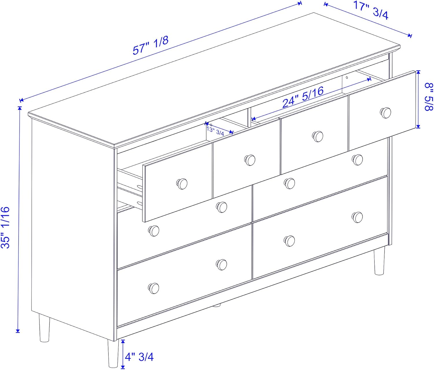 Walker Edison Wood Dresser Bedroom Storage Drawer Organizer Closet Hallway, 6 Drawer, White : Home & Kitchen