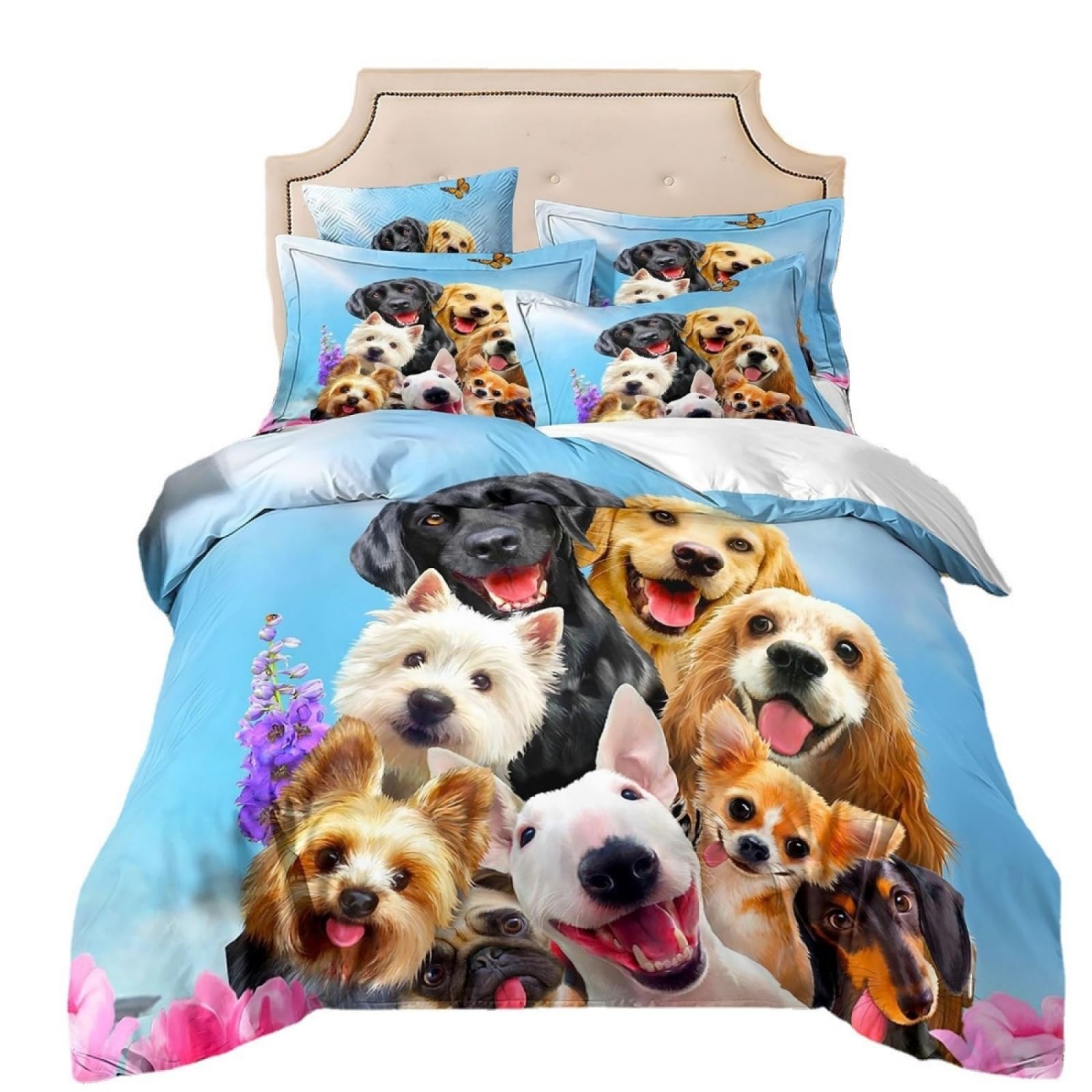Double Duvet Set Dog Orange Blue Bedding Double Bed Set