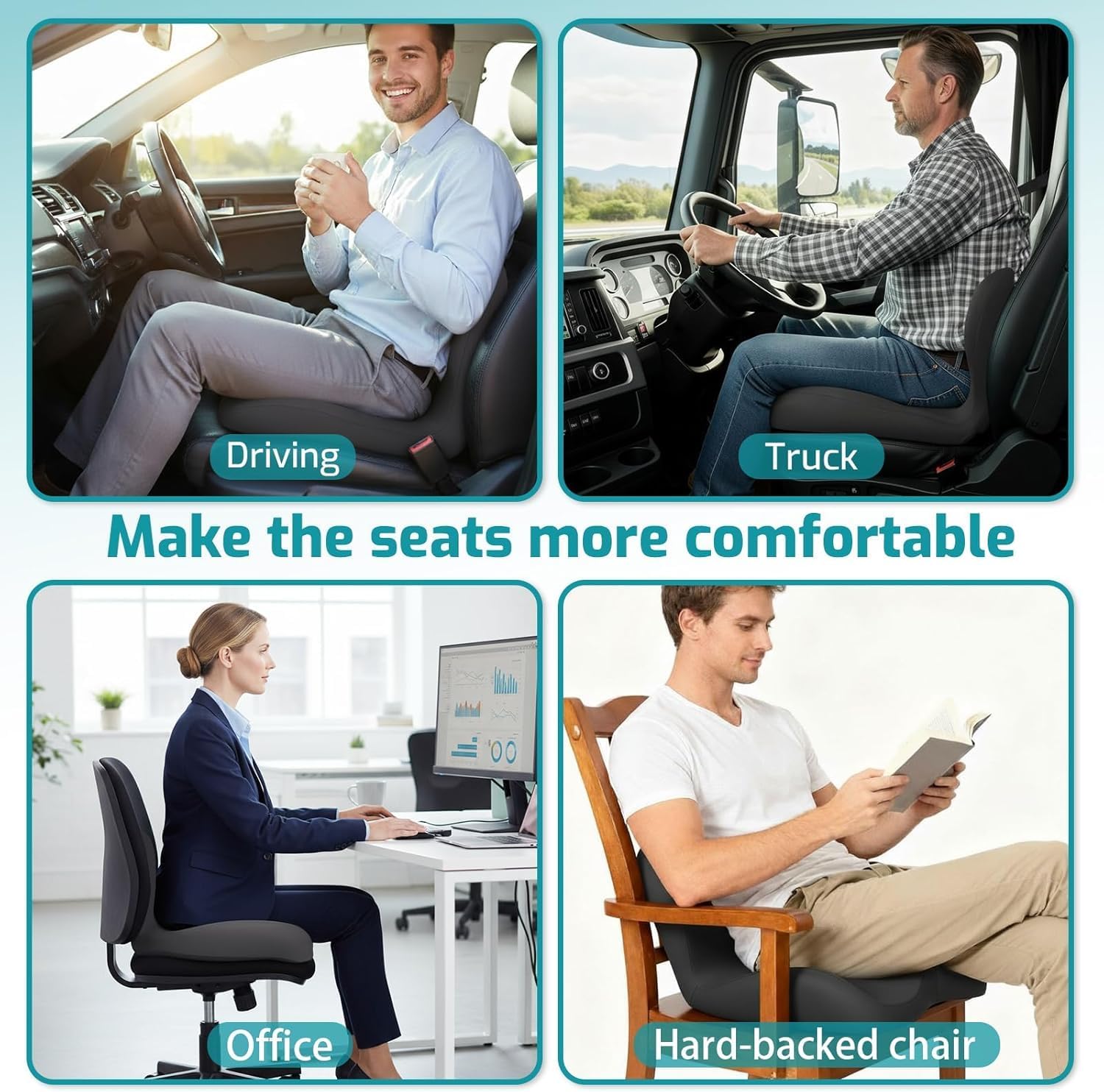 LITALARM Celinva Orthopedic Cushion,Back and Seat Cushion for Back Pressure Relief, Ergonomic Non Slip Memory Foam Seat Skin Sciatica Pad Cushions for Car,Truck, Desk,Gaming Chair (Grey)