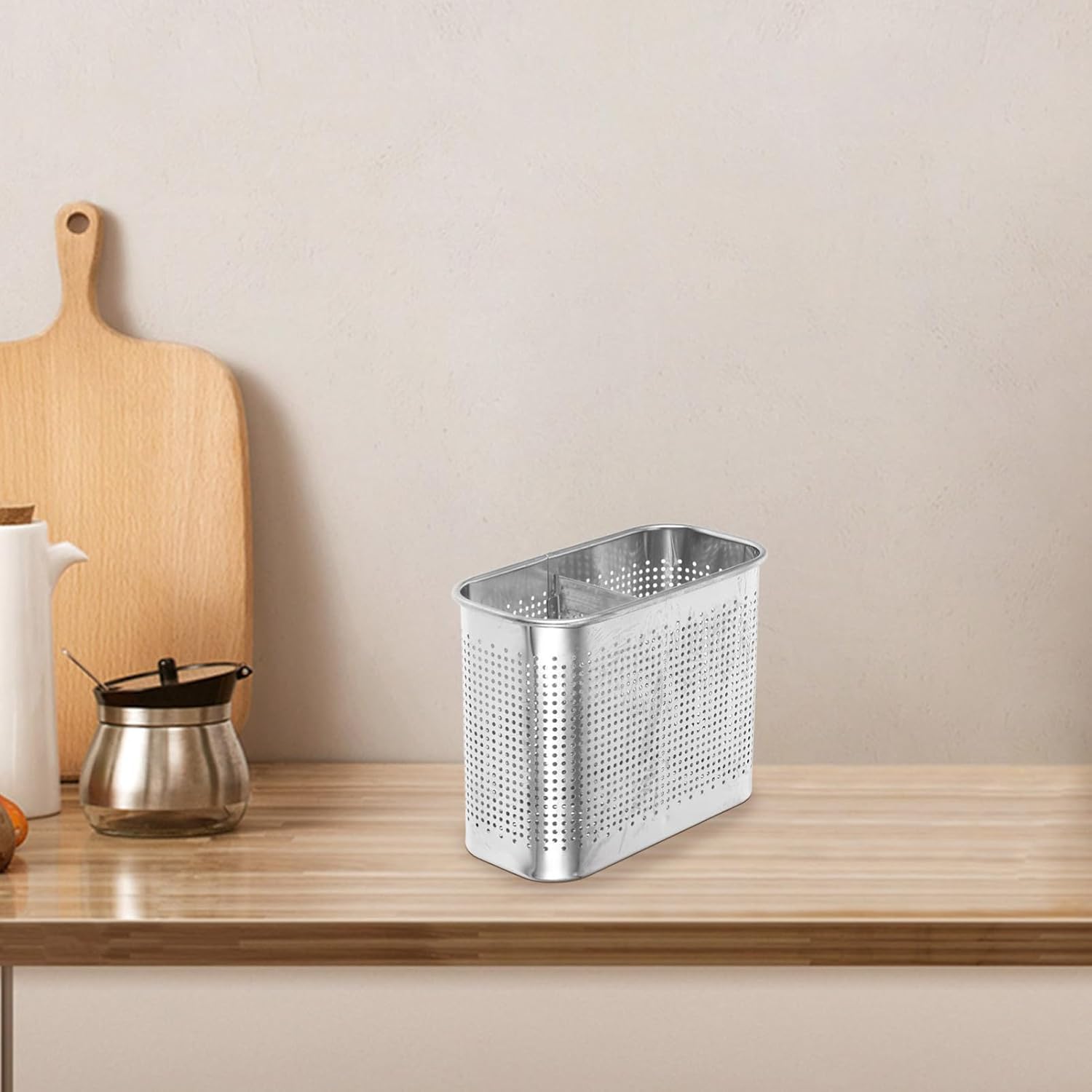 Stainless Steel Double-compartment Utensil Holder Drainage Wall-mount Chopsticks Organizer for Kitchen Storage for Spoons and Forks Effortless Cleaning and Capacity