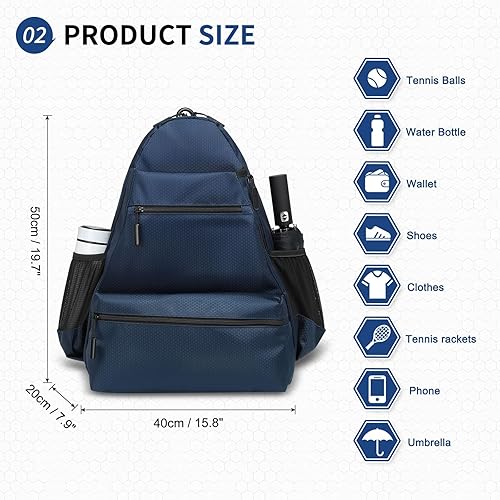 Miniatura 5 de Mochila de tenis para raquetas, bolsa de tenis impermeable con compartimento para zapatos, bolsillo húmedoseco, gancho para cerca, para tenis,