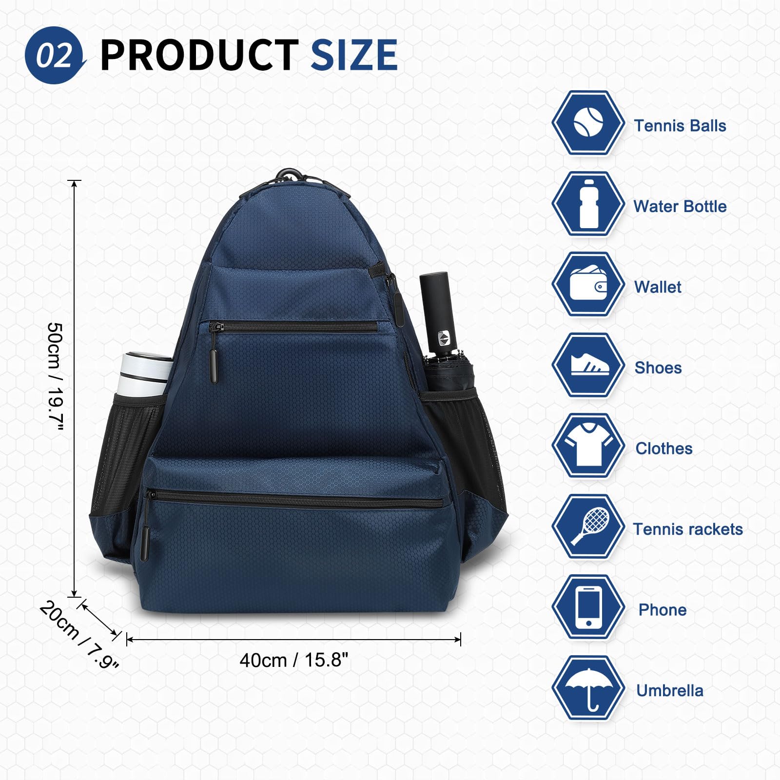 Tennis Backpack for Rackets, Waterproof Tennis Bag with Shoe Compartment, Wet/Dry Pocket, Fence Hook, for Tennis, Pickleball, Badminton