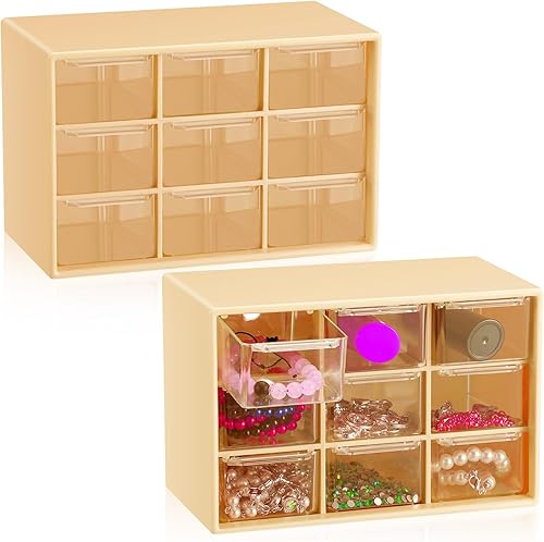 Miniatura 1 de Wenqik Organizador de 2 cajones pequeños con 9 cajones, caja de herramientas para profesores, mini organizador de cajones con cajones transparentes,