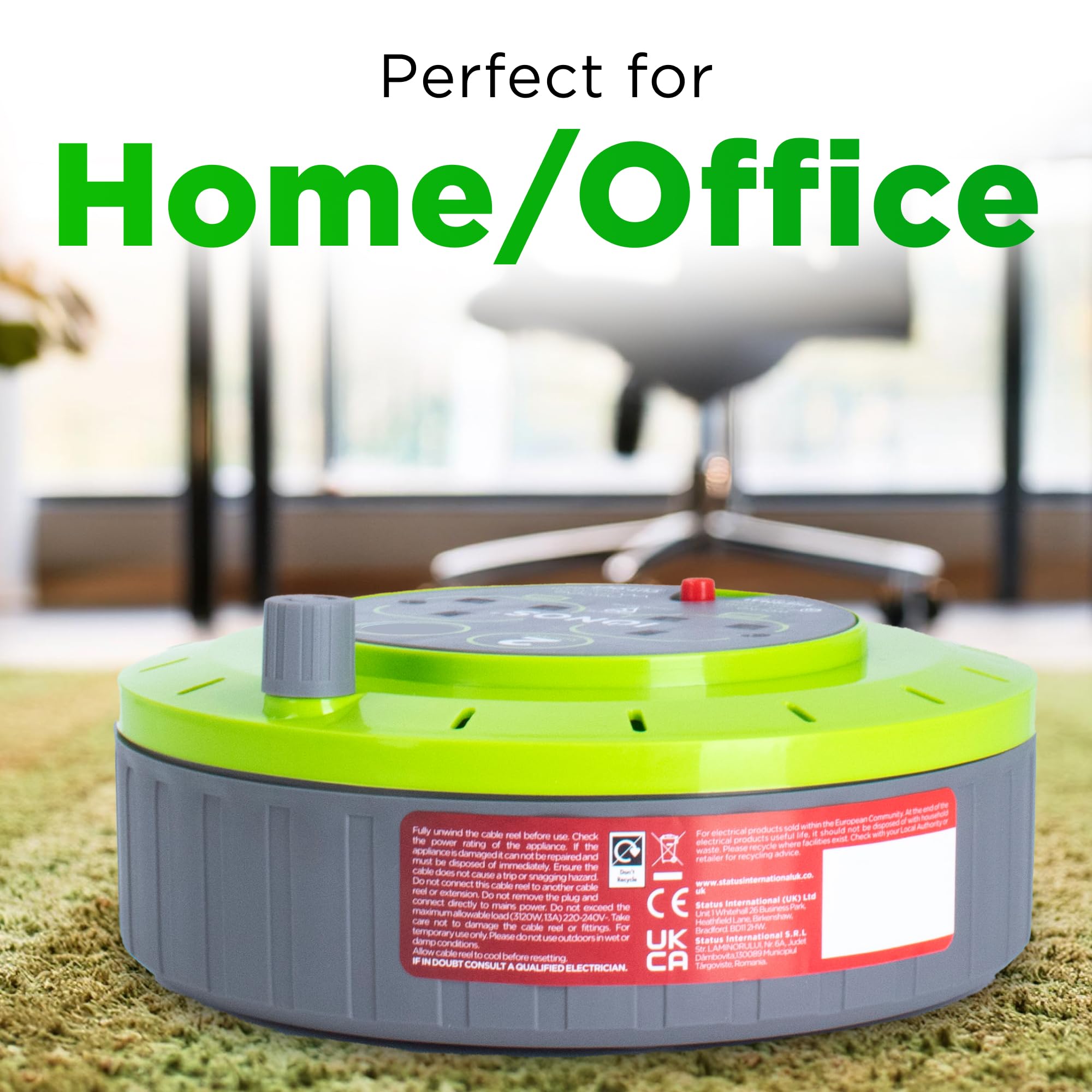 IONOS 4 Socket Cable Reel, 5m, Green, 13 Amp, Thermal Cut Out, Heavy Duty, Outdoor Extension Lead, Ideal for DIY Workshop - Image 2
