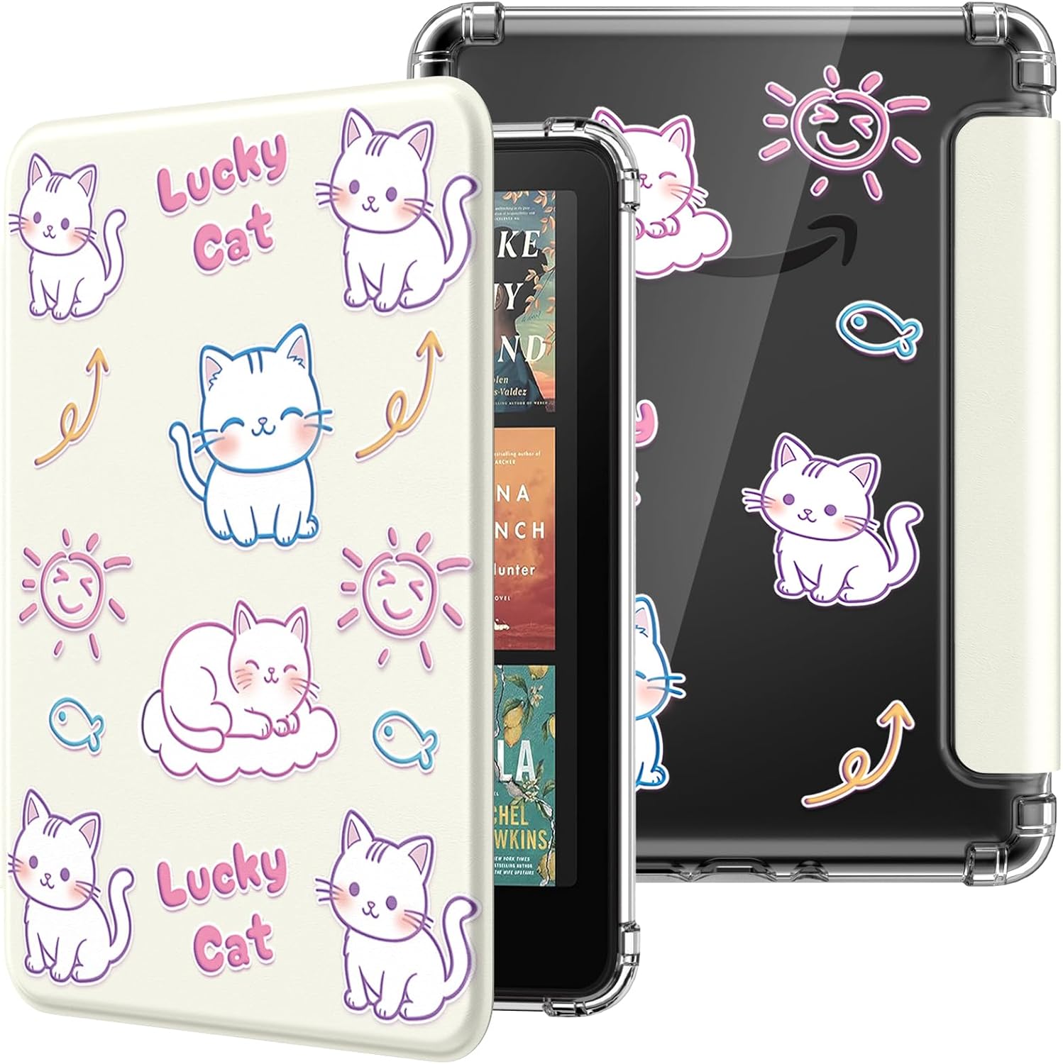 MoKo Custodia Compatibile con Kindle Paperwhite da 7 Pollici 12a Generazione 2024, Cover Leggera con per eBook Reader in TPU Morbido Auto Sveglia/Sonno, Gattino Pigro
