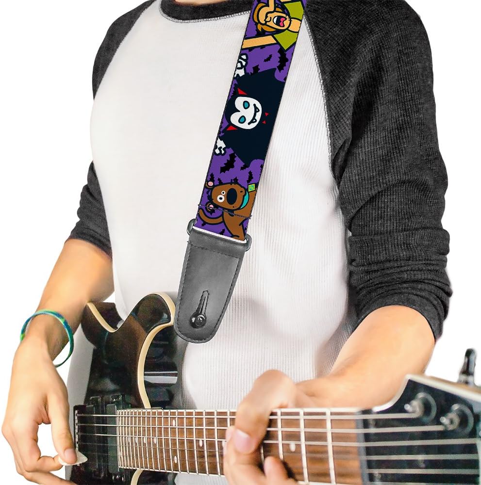 Buckle-Down Guitar Strap - Mini Scooby Doo Halloween/Bats Purple/Black - 2" Wide - 29-54" Length