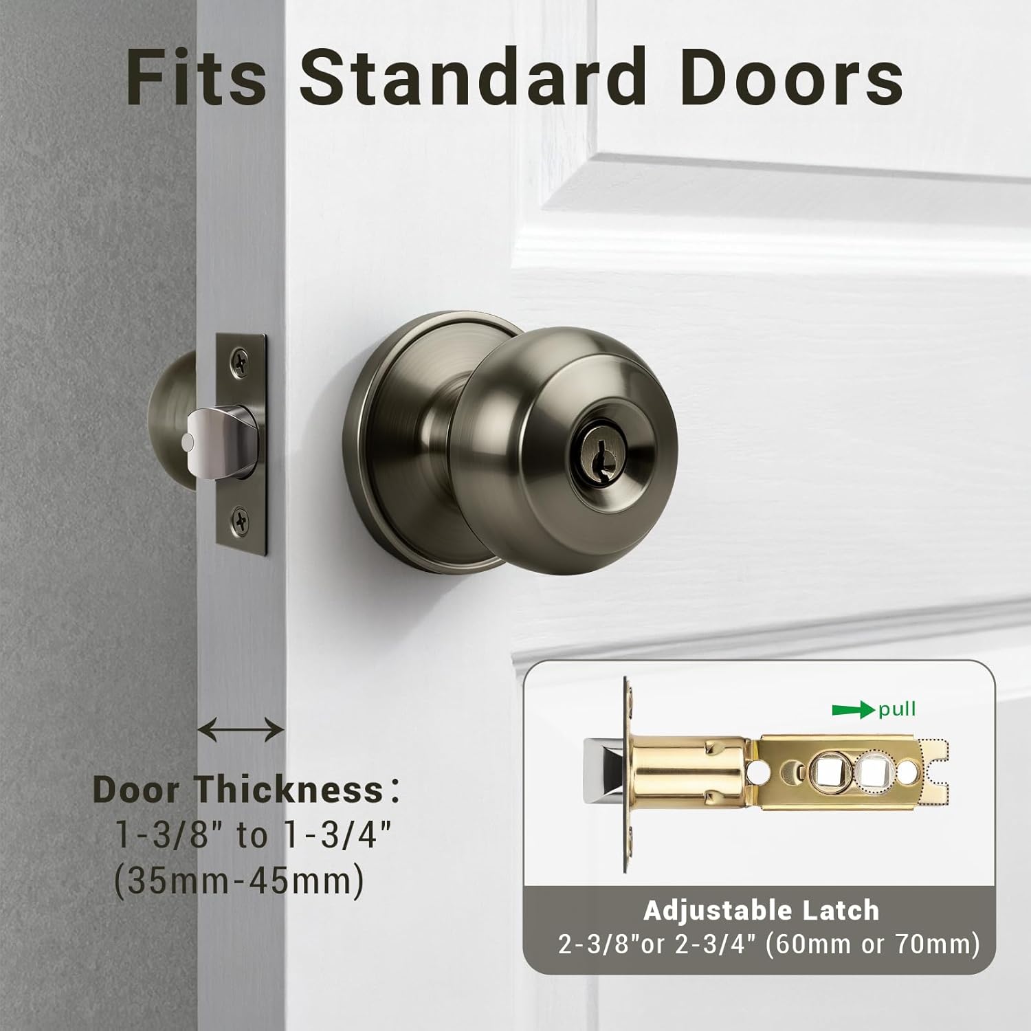 KNOBWELL 6 Pack Door Knob with Lock and Key (Keyed Alike), Keyed Entry Door Knobs Lock, Exterior Door Knob for Front Doors, Antique Brass