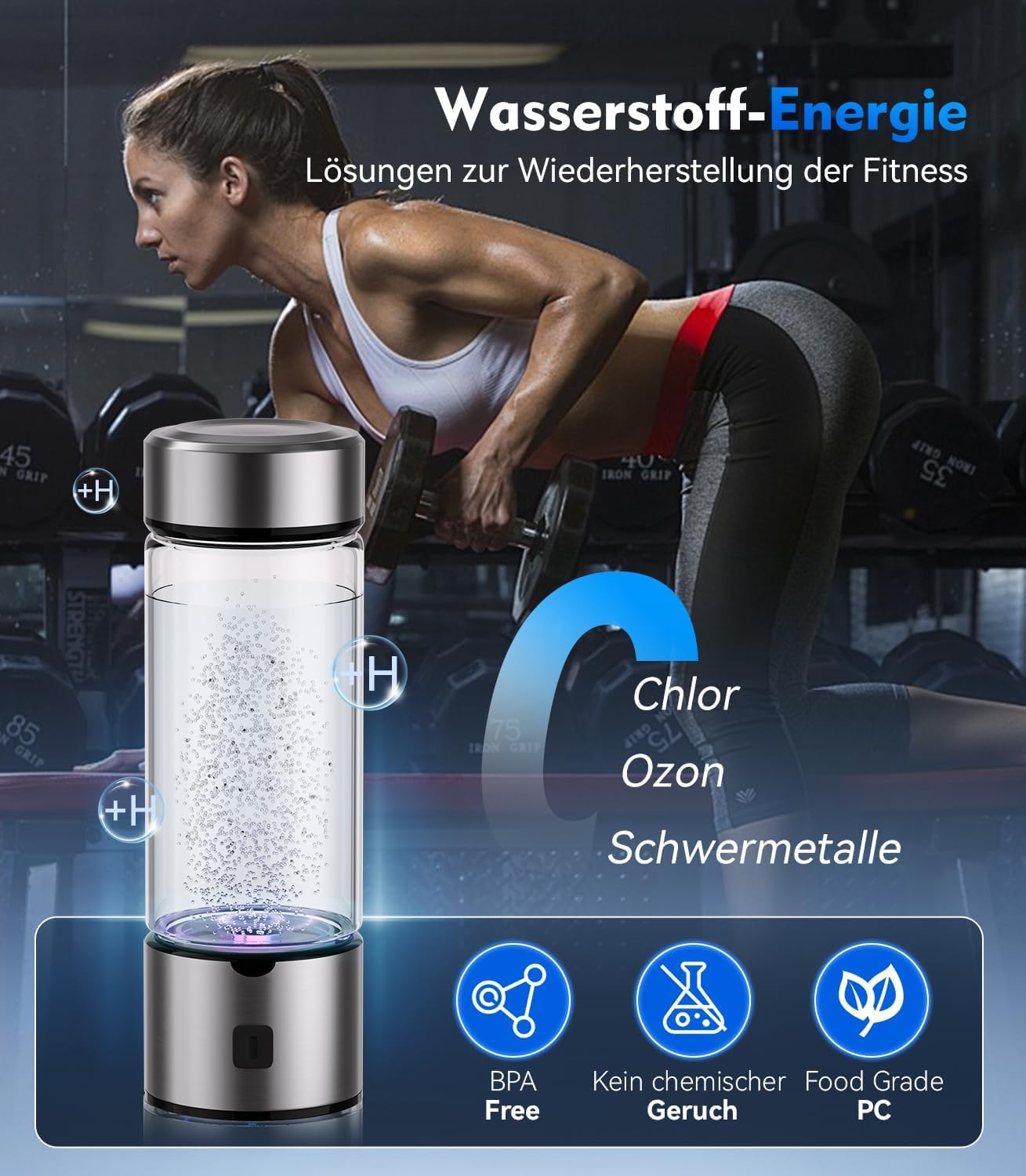 Innovativ Wasserstoff Wasserflasche【SPE-Technologie der zweiten Generation】hydrogen water bottle【Wasserstoffgehalt 3000PPB 】Mit TOP SPE PEM-Technik, Wasseraufbereitung in 3 Minuten 450M