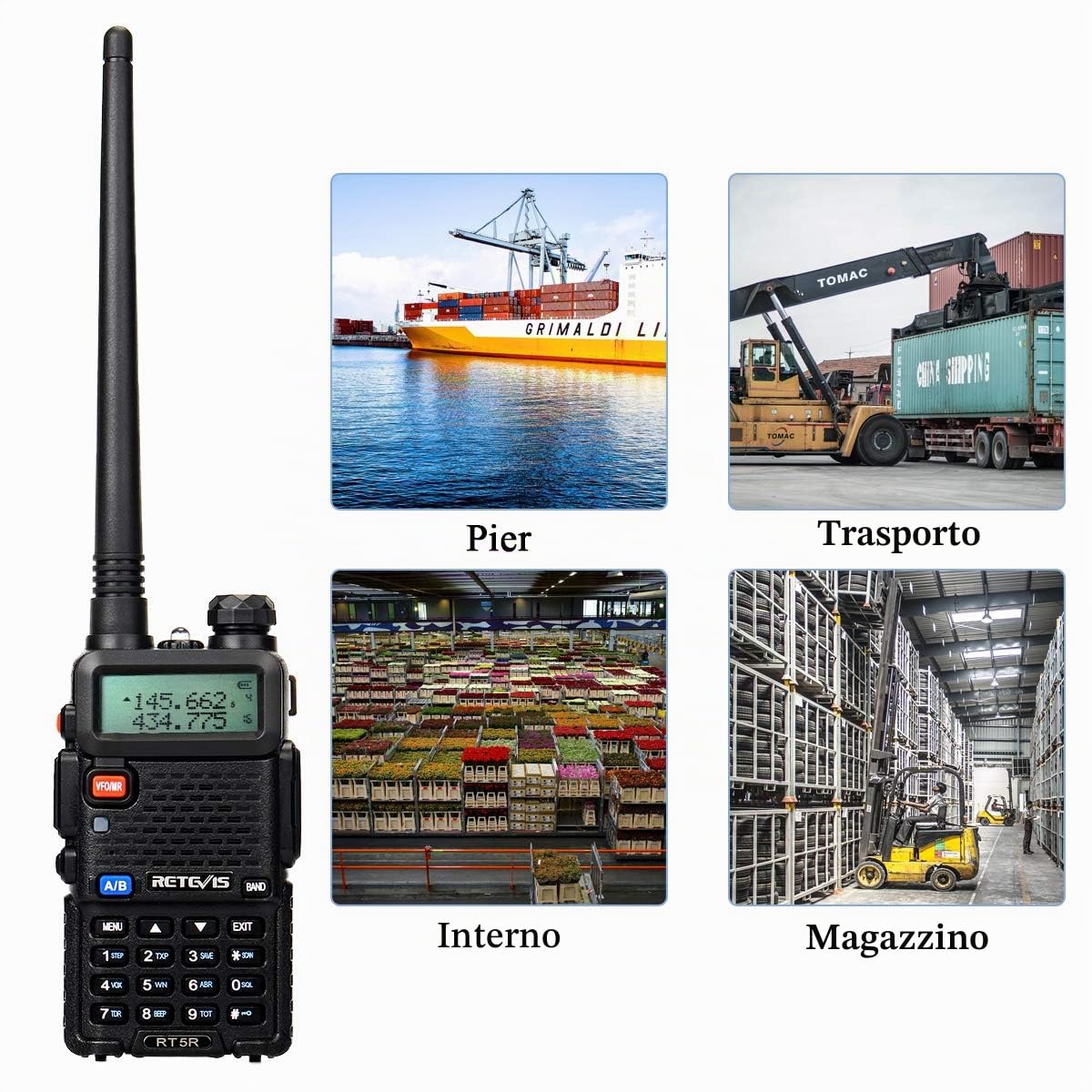 Retevis RT5R Walkie-Talkie, Doppia Banda Radio Ricetrasmittenti Professionali, 128 Canali CTCSS/DCS VOX Torcia LED Allarme di Emergenza, Ricarica Walkie Talkie Ham Amateur Radio，caccia (Nero,1 Pezzo)