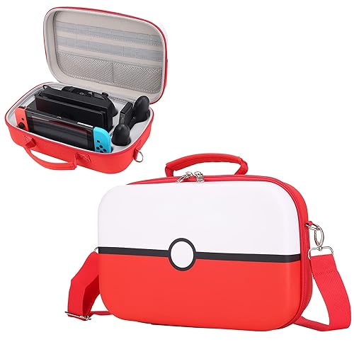 Red & White Travel Carrying Case For Nintendo Switch & Switch OLED, Deluxe Protective Hard Shell Waterproof Case Fits Nintendo Switch Console & Full
