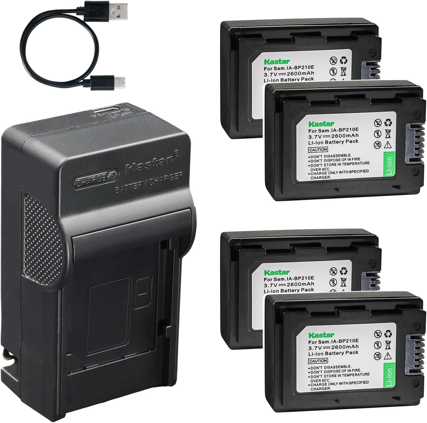 Kastar 4-Pack Battery and AC & USB-C Charger, Compatible with Samsung IA-BP420E IA-BP210E IA-BP210R IA-BP105R for HMX-F80 F90 F800 H200 H300 SMX-F40 F50 Series Camcorders