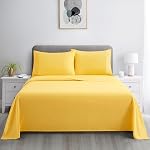 Marina Decoration 600 Thread Count Home Bedding Bedroom Soft Bedsheet Deep Pocket Hotel Standard Solid Percale All Season 4 Pieces Cotton Sheet Set with 2 Pillowcases, Yellow Color King Size