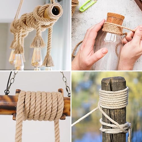 Miniatura 7 de Cuerda de yute  Cuerda de cáñamo trenzada de manila natural, gruesa, multiusos para uso en interiores y exteriores, para muelles, barandillas,