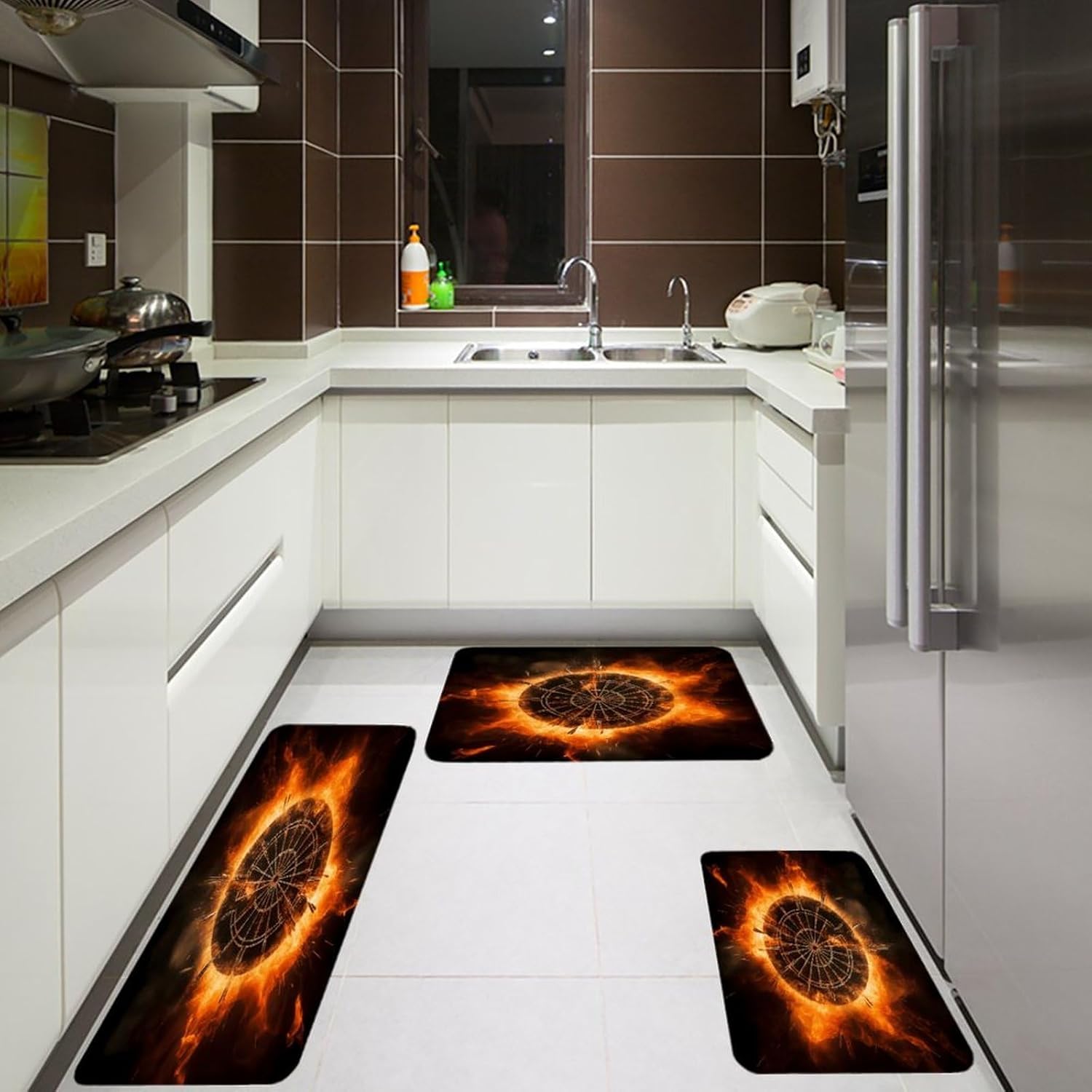 Dart Board Kitchen Rugs Sets of 3 Non Slip Kitchen Mats for Floor Farmhouse Kitchen Sink Mat Thick Comfort Standing Mat for Laundry Room Hallway Bathroom