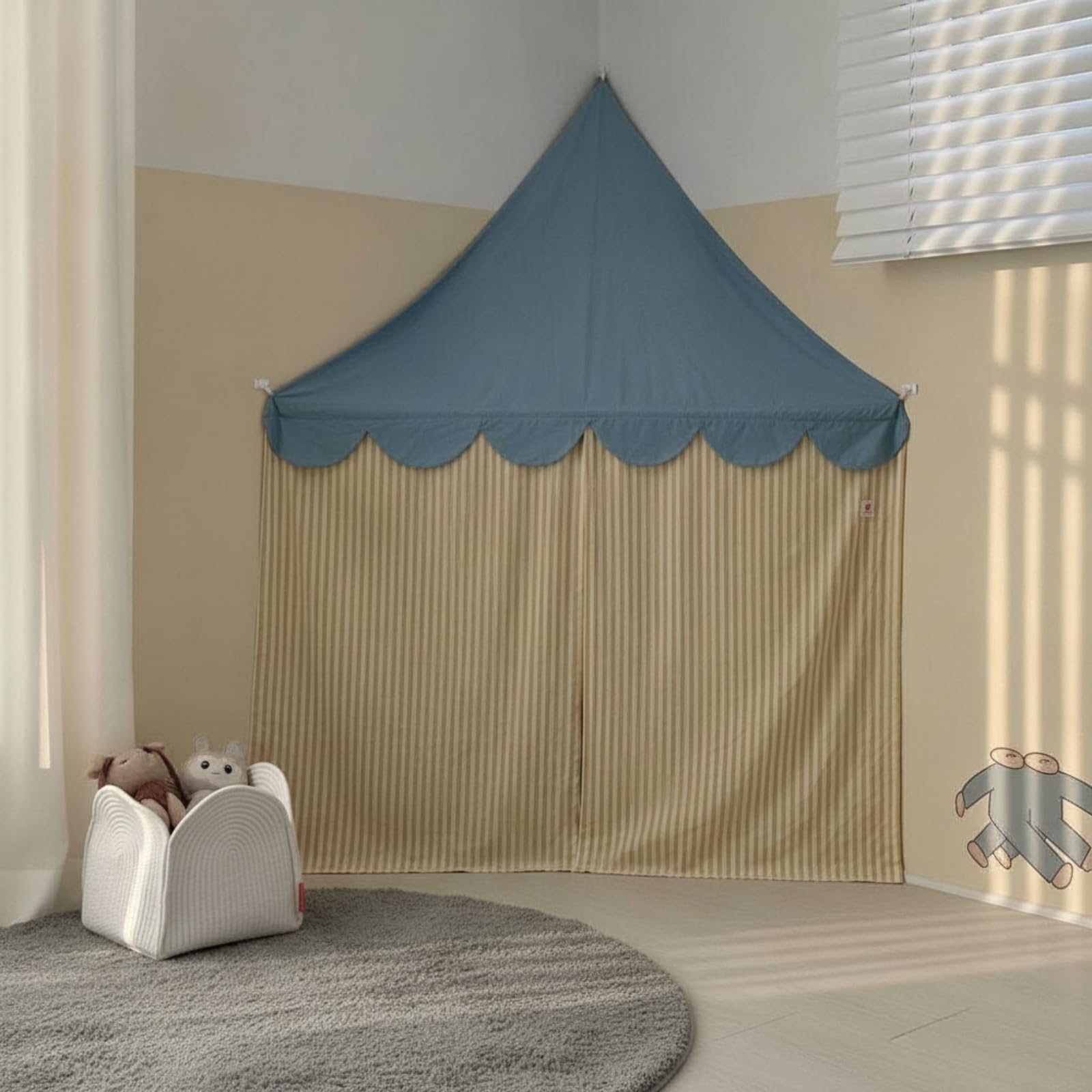 Tenda Angolare per Bambini Tenda Gioco Capanna Baldacchino Rifugio Salvaspazio per Angolo con Struttura in Tessuto E, style to 1