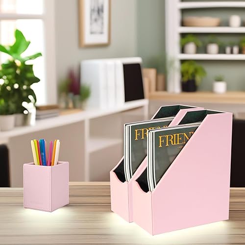 Miniatura 7 de UnionBasic Soporte para archivos, organizador de documentos de escritorio de cuero sintético, soporte de papel para oficina en casa, clasificador de