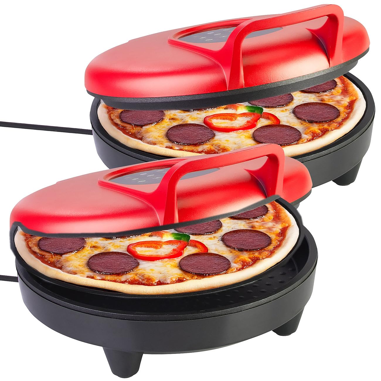 Rosenstein & Söhne Backofen: 2er-Set Pizza-Maker, 180 °C, Ober-/Unterhitze, Pizza mit Ø 27 cm (Pizzapfanne, Pfannen elektrisch, Grill)