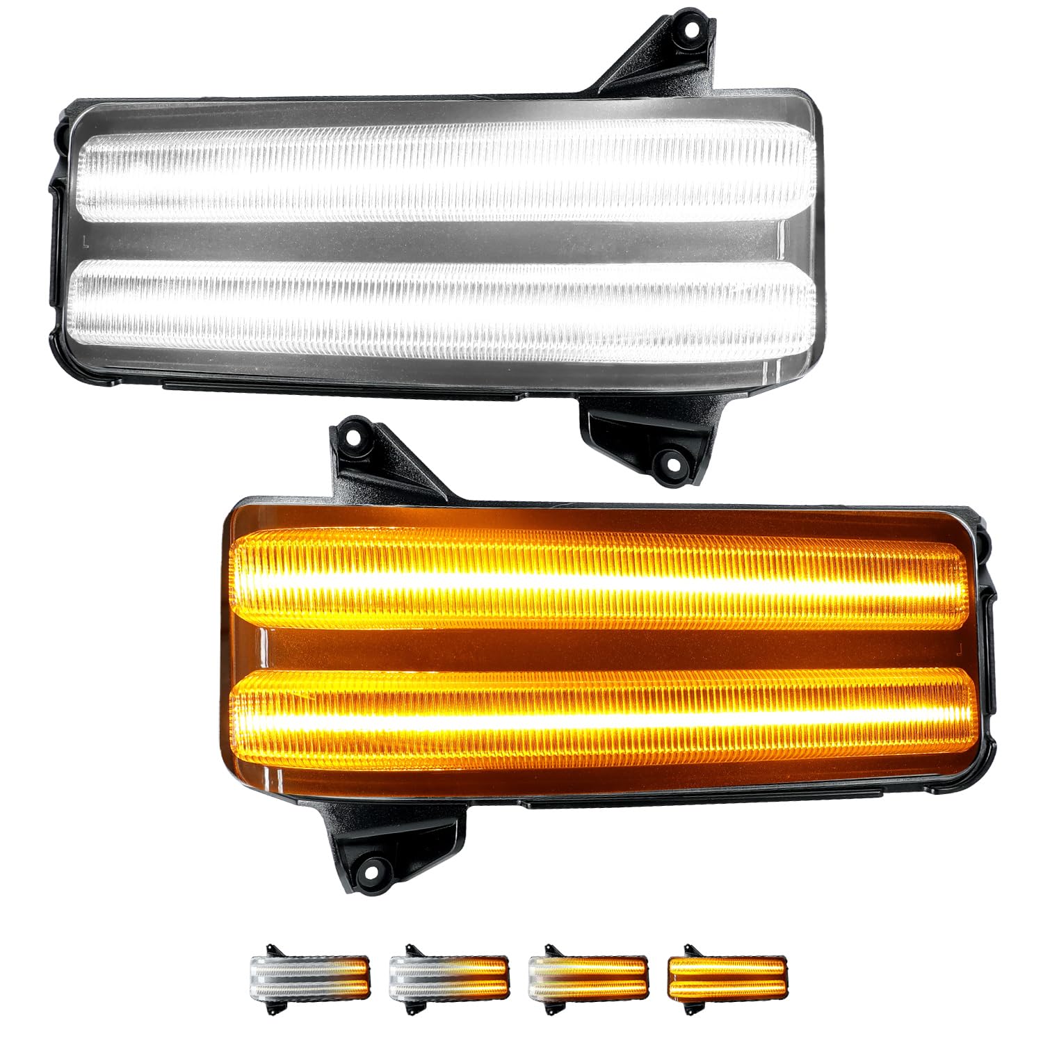 ROCCS Sequential Amber Turn Signal Switchback LED Side Tow Mirror Marker Light White DRL Parking Light fit for 2020 2021 2022 2023 2024 Chevy