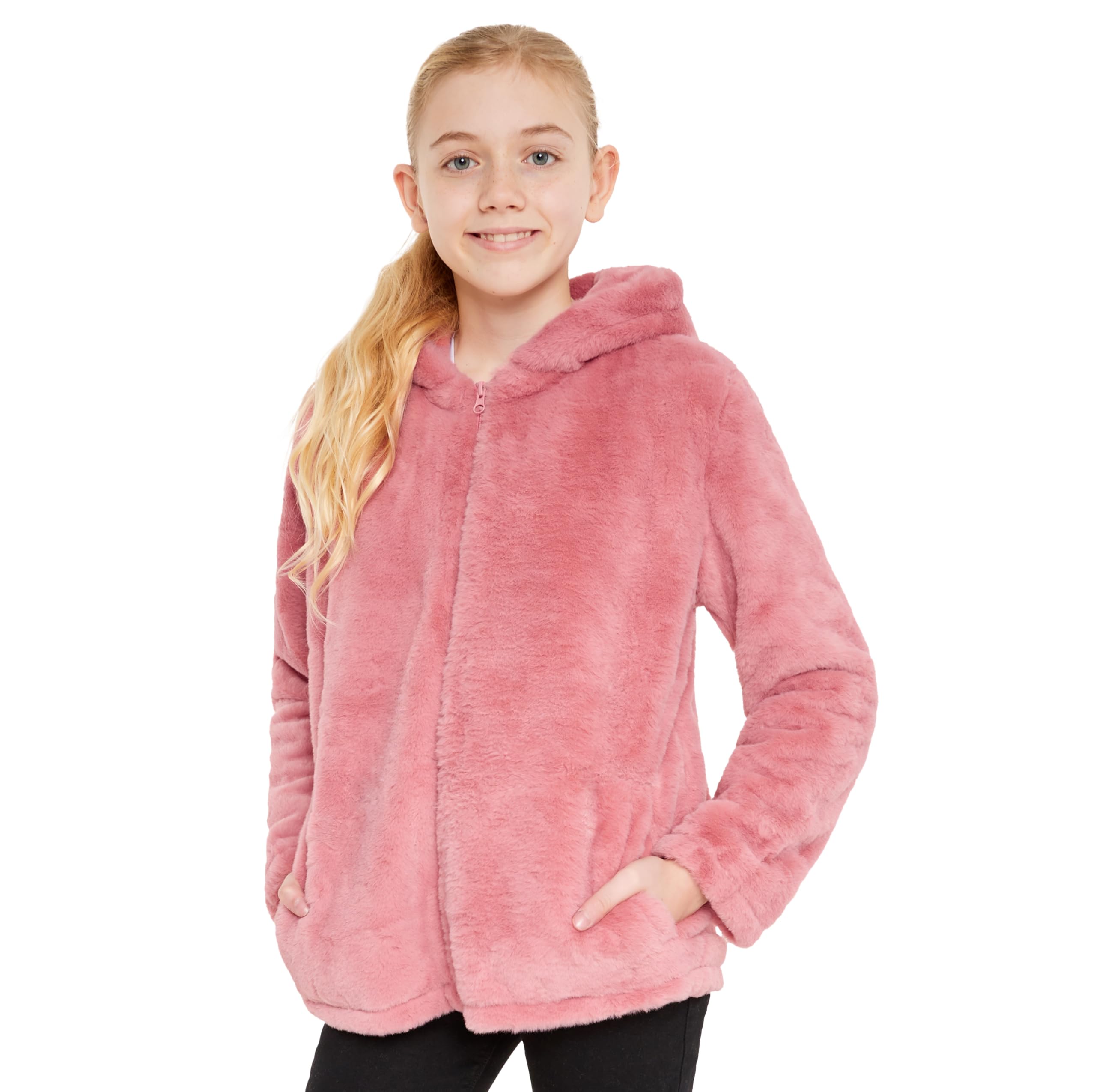 Veste Fille Fourrure Rose Taille 10/12 - Magnifique, Zippée Avec Poches Avant, Printemps