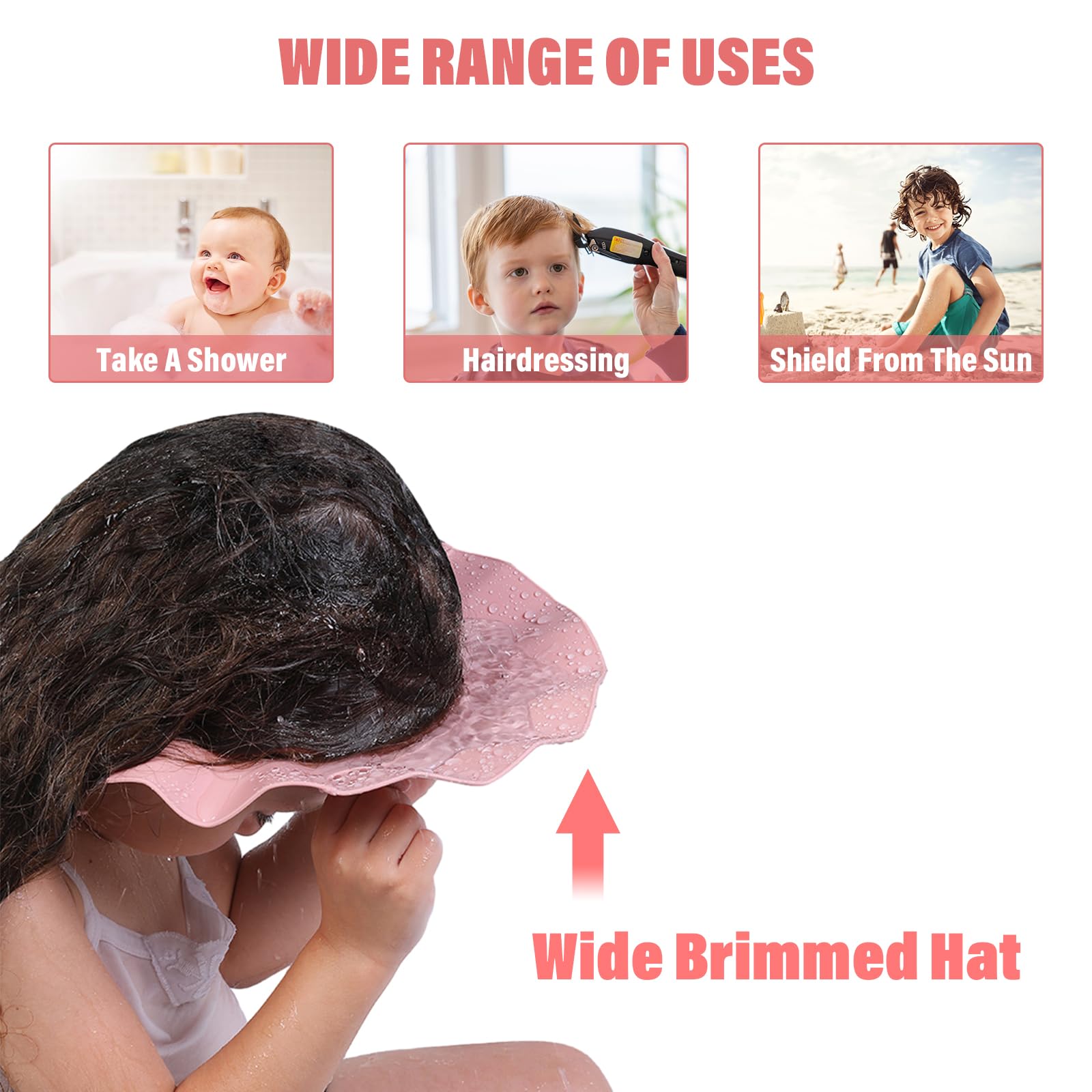 Cappello Doccia Bambini Proteggi Occhi e Orecchie Silicone Regolabile Cuffia Doccia Visiera Shampoo Bambini