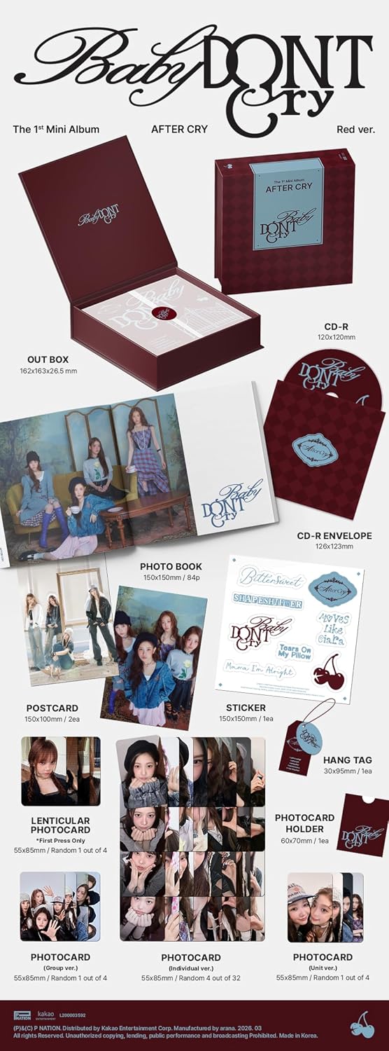 (Set : Pink+Red) Baby DONT Cry AFTER CRY 1st Mini Album with Tracking