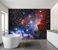 Vista 3 de Papel tapiz de tela para techo de galaxia, universo, planeta, para niños, niñas, guardería, cielo estrellado, dormitorio de niños, baño, mural