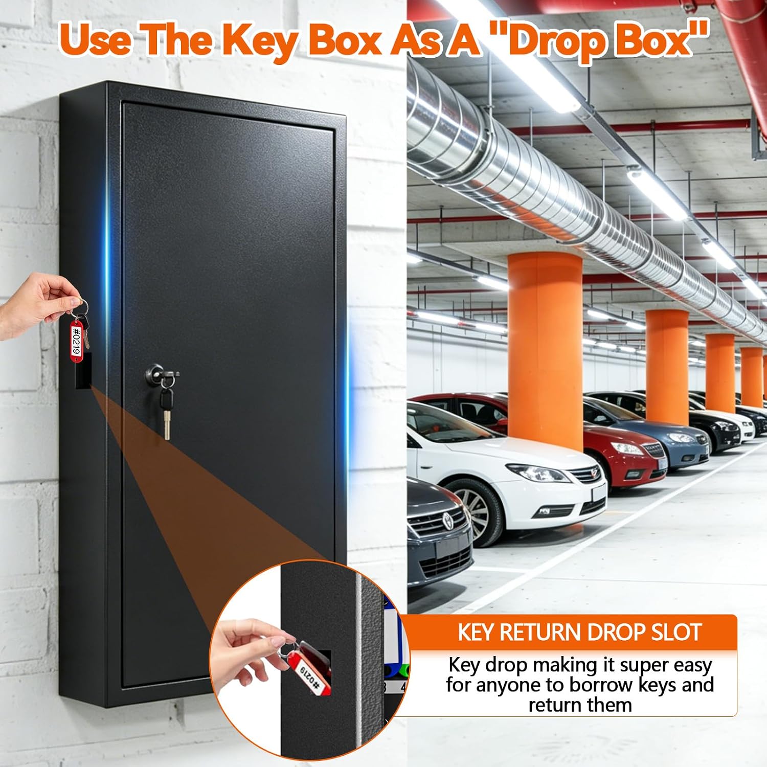 274 Position Large Key Lock Box Wall Mount - Heavy Duty Anti-Theft Key Safe with Key Drop Slot and Colorful Key Tags, Secure Metal Key Cabinet for Outdoor, Home, Garage & Office Use