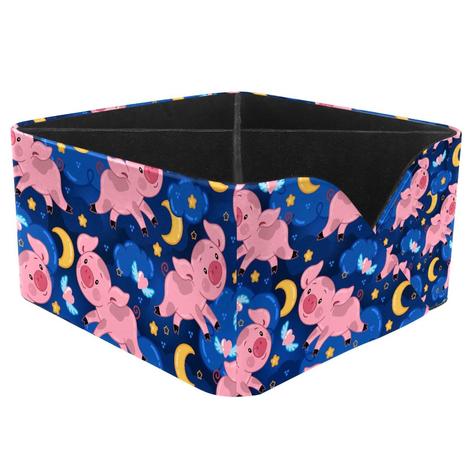KengjuTesu Cute Pigs Night Sky with Moon Clouds and Stars Pattern Desktop Organizer Pen Holder, Rectangular Pencil Cup for Office, Study and Makeup Stations