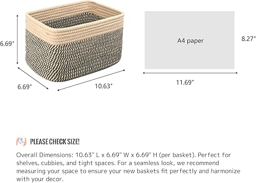 Miniatura 2 de Cesta pequeña de cuerda de algodón  Contenedor de almacenamiento para organización (10.6 x 6.7 x 6.7 pulgadas), cesta de almacenamiento de baño para