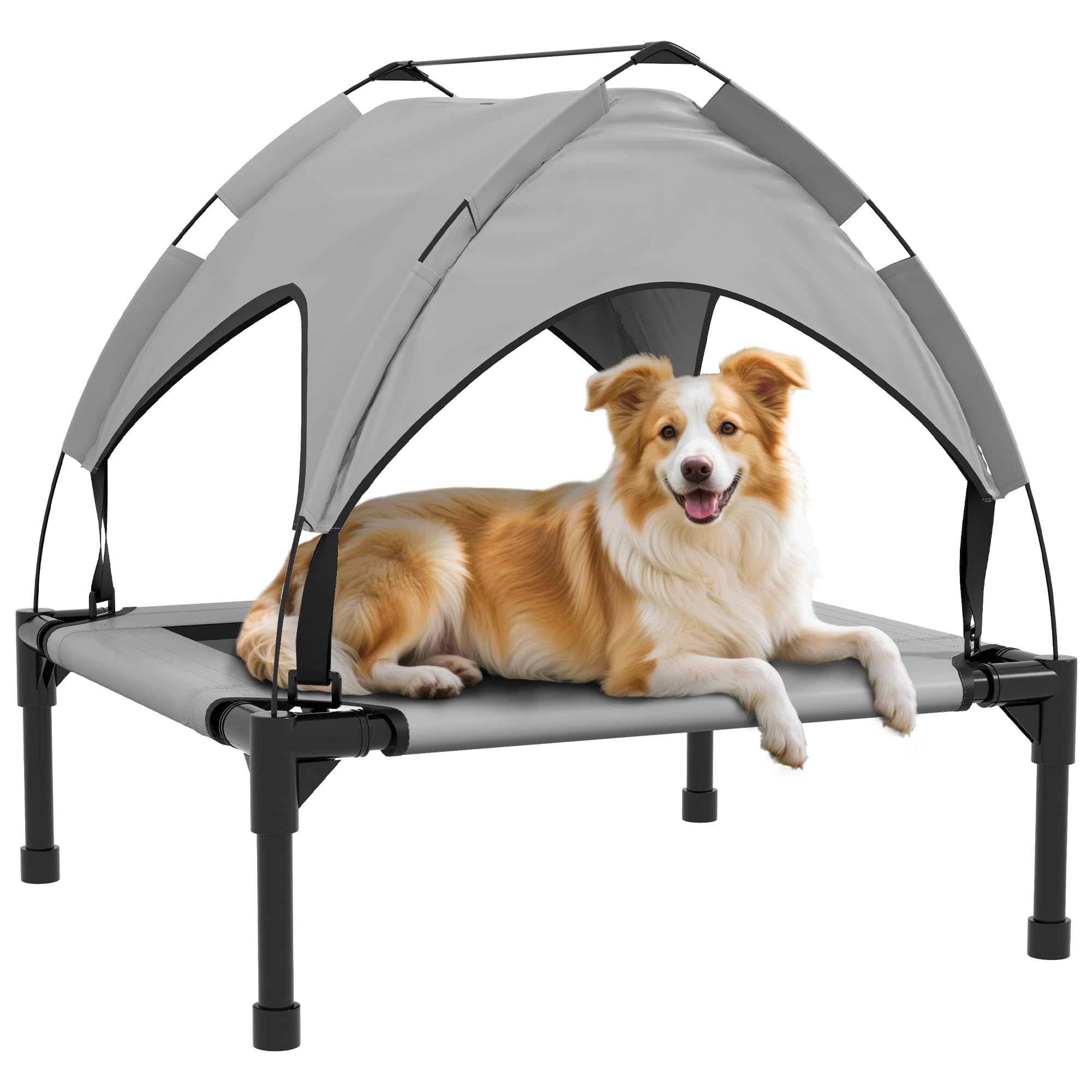PawHut Cama para Perros Elevada con Toldo Cama para Perros Grandes con Marco de Acero y Bolsa de Transporte para Interior y Exterior 76x61x69,5 cm Gris