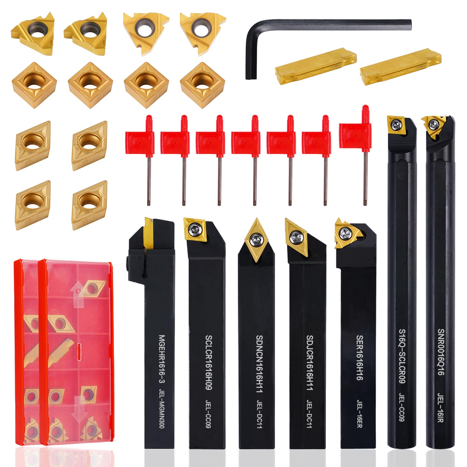 Indexable Lathe Turning Tool 21Pcs Kit 5/8" (16mm) Shank for Metal