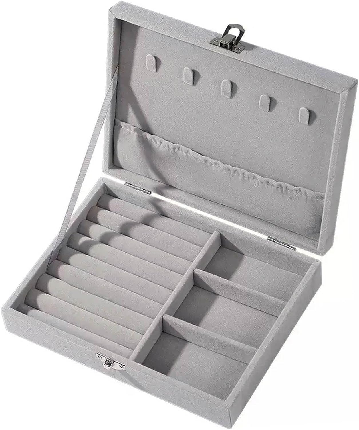 Jewelry Box for Women & Girls & Men Small Velvet Jewelry Organizer and Storage Case for Earring Ring Necklace (Gray)