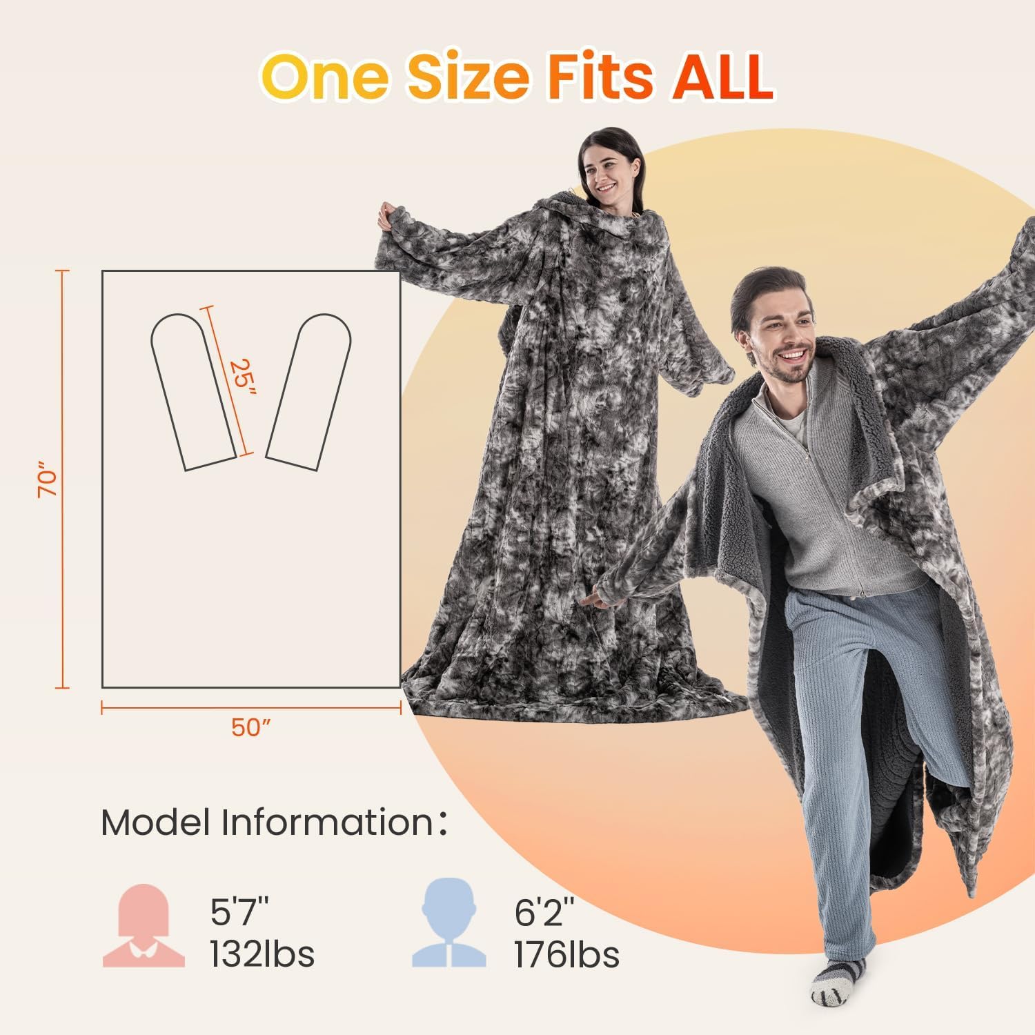 WOOMER Wearable Heated Blanket 50”×70“, Soft Faux Fur & Cozy Sherpa Heated Snuggle with Foot Pockets and Sleeves, 4 Heating Levels & 4H Auto Off, ETL Certified, Machine Washable - Image 7