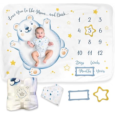 Baby Monthly Milestone Blanket - Soccer Sport Theme, 40x50 Inches, Soft Flannel For Newborn Photos