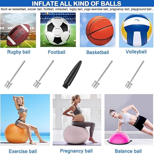 Miniatura 5 de Bomba de pelota con almacenamiento de agujas (nunca pierdas el pin), bomba de baloncesto con 5 agujas y cable extensible, bombas de fútbol, bomba de