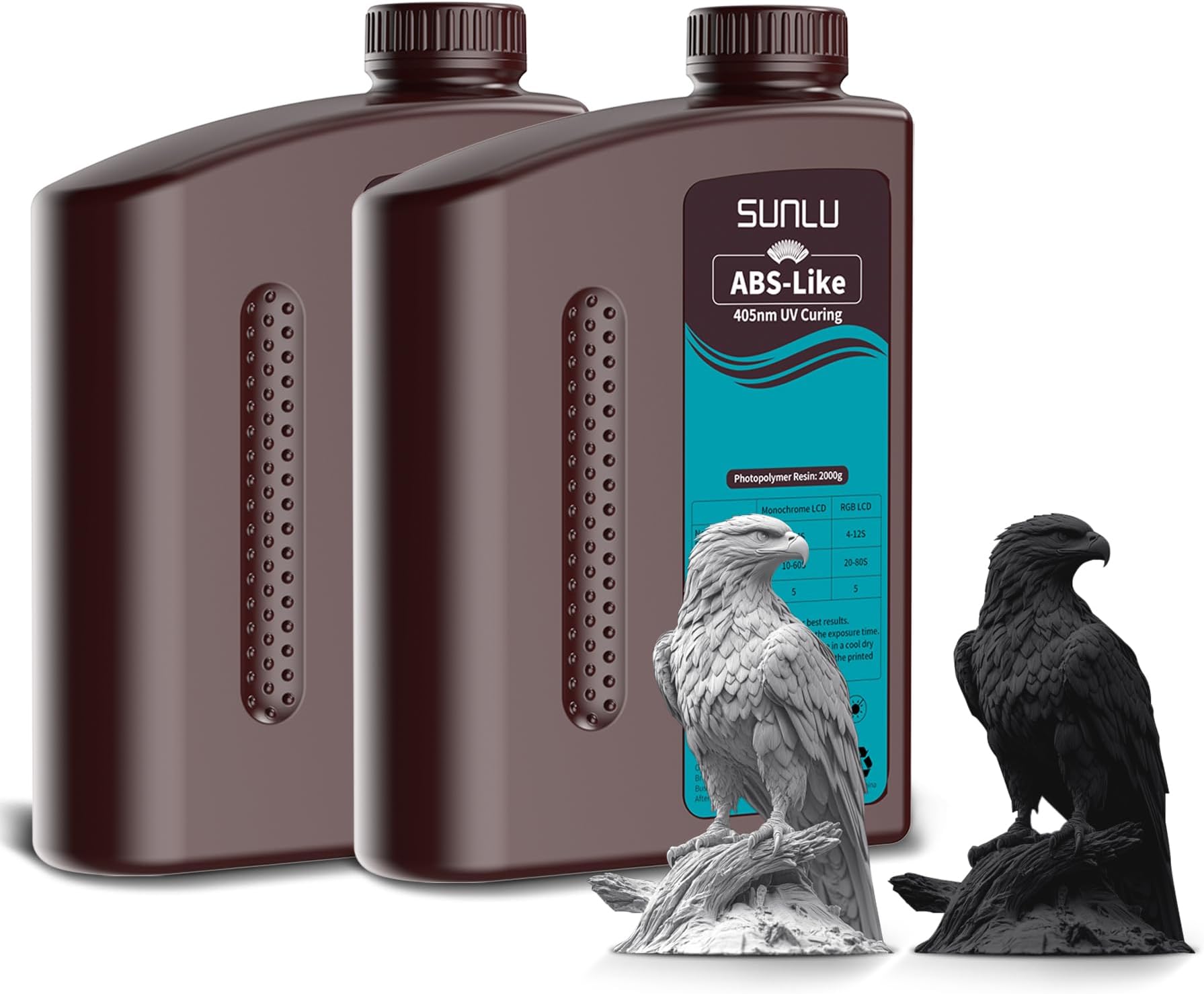 SUNLU ABS Like Resin Bundle 4000G, 3D Printer Resin Compatibility for LCD/DLP/SLA 3D Printers, High Toughness & High Precision & Low Shrinkage, (2Pack*2kg Grey+Black,4kg in Total)