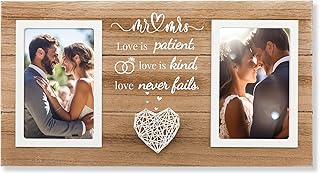 SOUHONEY Wedding Gifts for Couples 2026, Bridal Shower Gifts for Bride to Be, Wedding Picture Frame for Couple - Double 4x6 Pictures Frame - Wooden Couples Newlyweds Picture Frame with Heart Mr& Mrs
