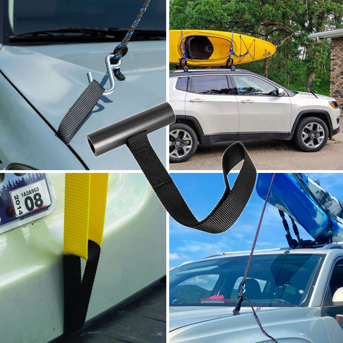 Kayak Car Rack 2-Pack Quick Hood Loops Straps With Anti-Slip