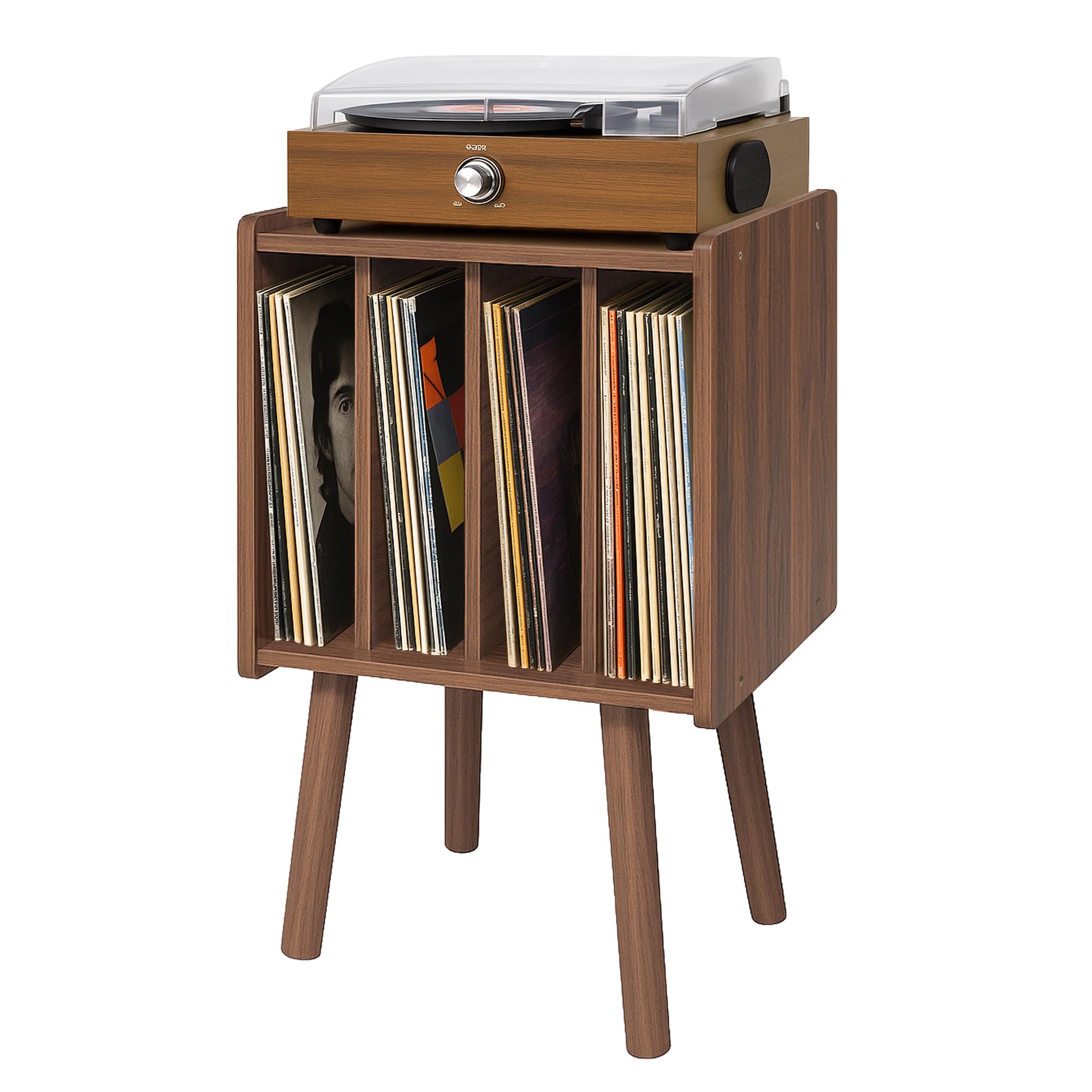 Record Player Stand, Vinyl Record Storage Table with 4 Cabinet, Mid Century Modern Turntable Stand, Organizer Vinyl Table for Bedroom Living Room,