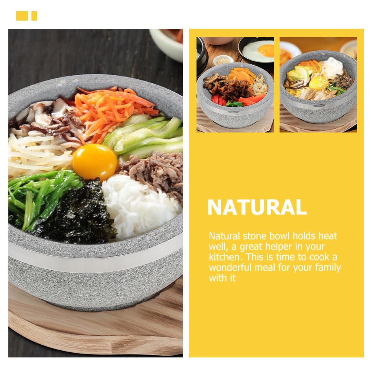 Operitacx Koreanische Steinschale aus Natürlichem Stein Hitzebeständiger Dolsot Topf für Bibimbap mit Deckel Hält Speisen Warm und Geeignet für Offene Flamme