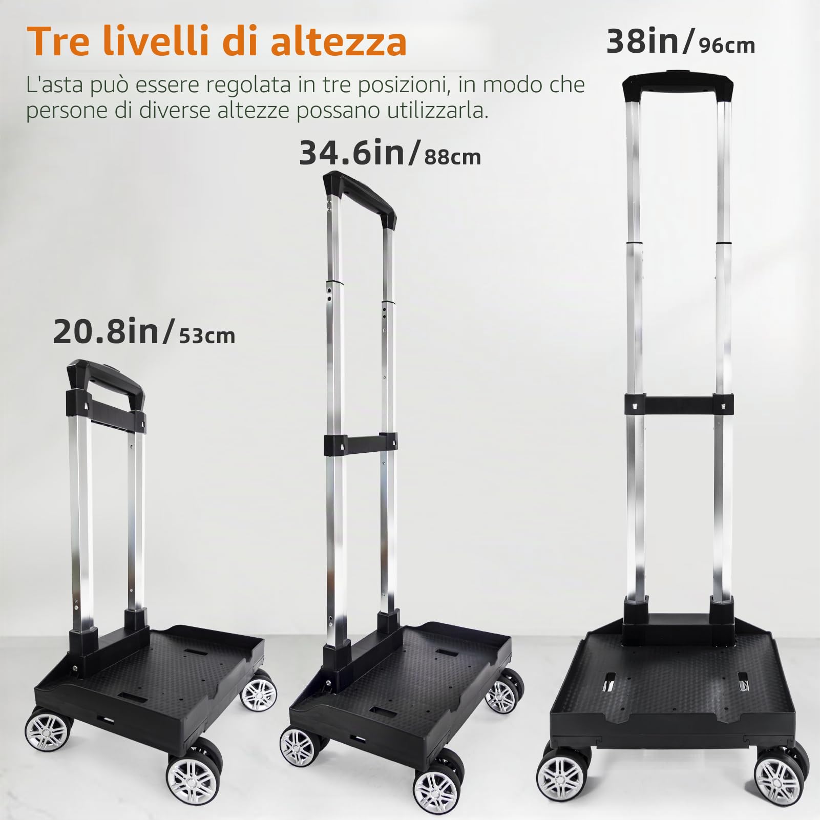 Trolley per zaino con base paraspigoli, carrello pieghevole con ruote girevoli | Telaio leggero in lega di alluminio con cinghia sicura per bagagli, ideale per zaini, borse per laptop e viaggi quotidiani